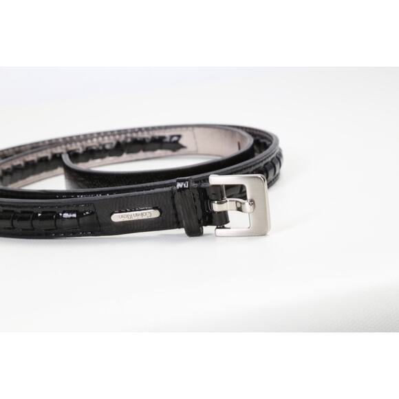 Calvin Klein Black Patent Leather Braided Link Skinny Belt Size L Silver Buckle main image 6